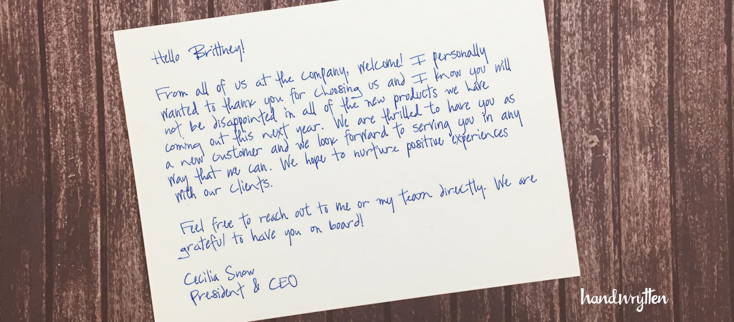 thank you for your order sample note