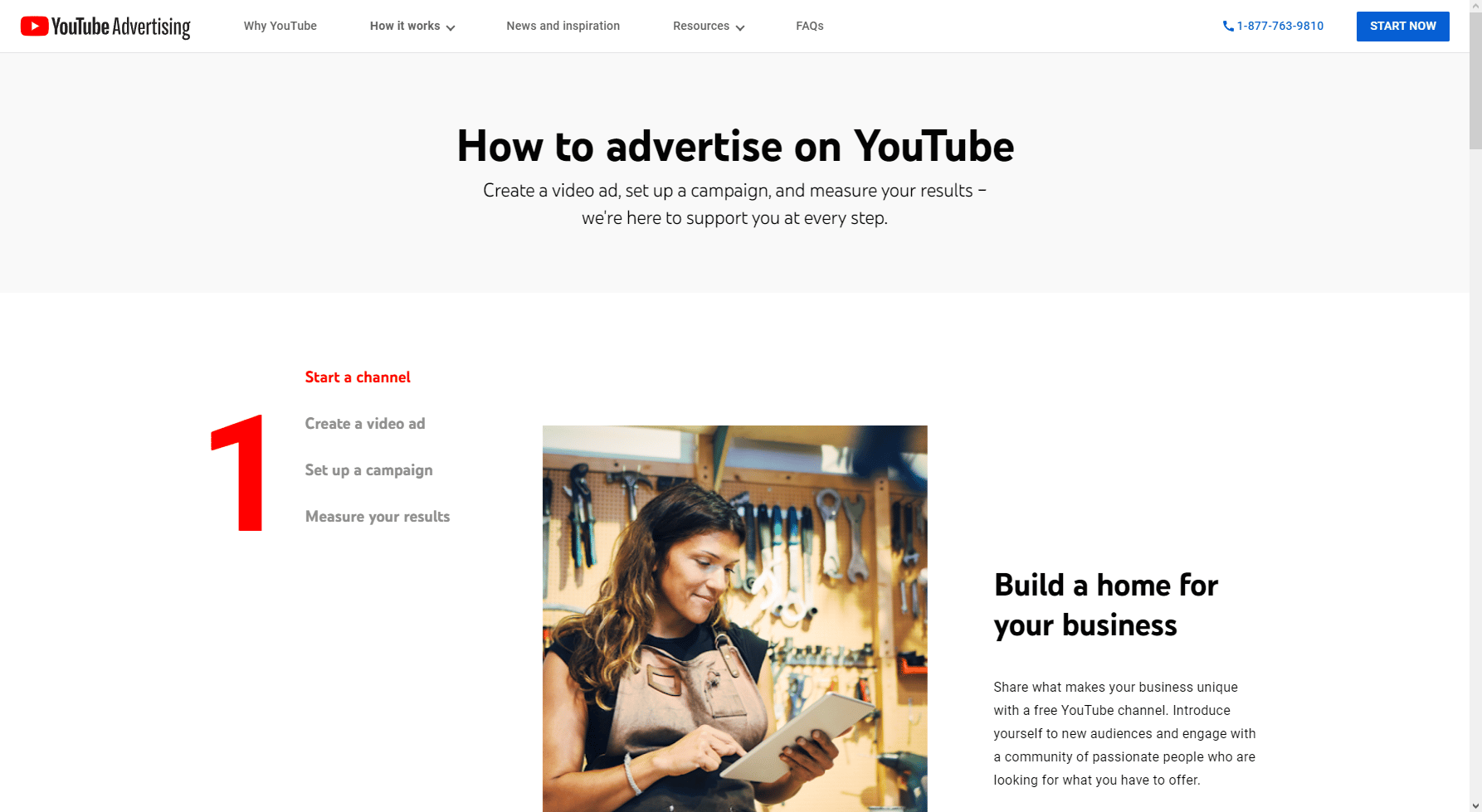screenshot of YouTube ads page